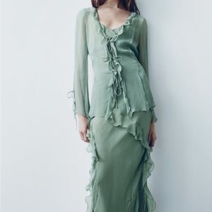 New Zara Semi Sheer Blouse with Ruffles